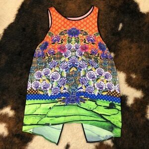 Clover Canyon Print Split Back Tank XS Colorful